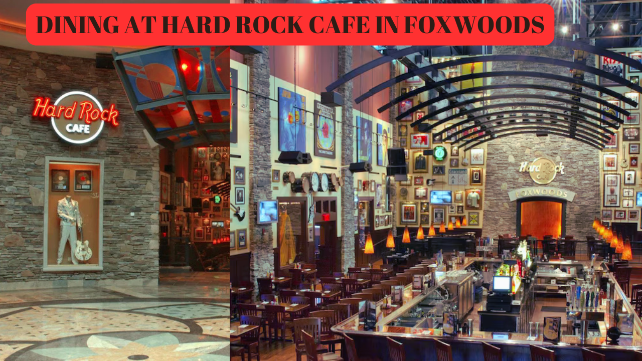 Interior view of Hard Rock Cafe in Foxwoods showcasing vibrant decor and dining atmosphere.