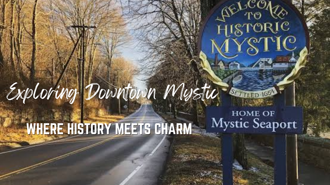 Eye-catching thumbnail featuring a blue background and bold text about exploring Mystic, Connecticut.