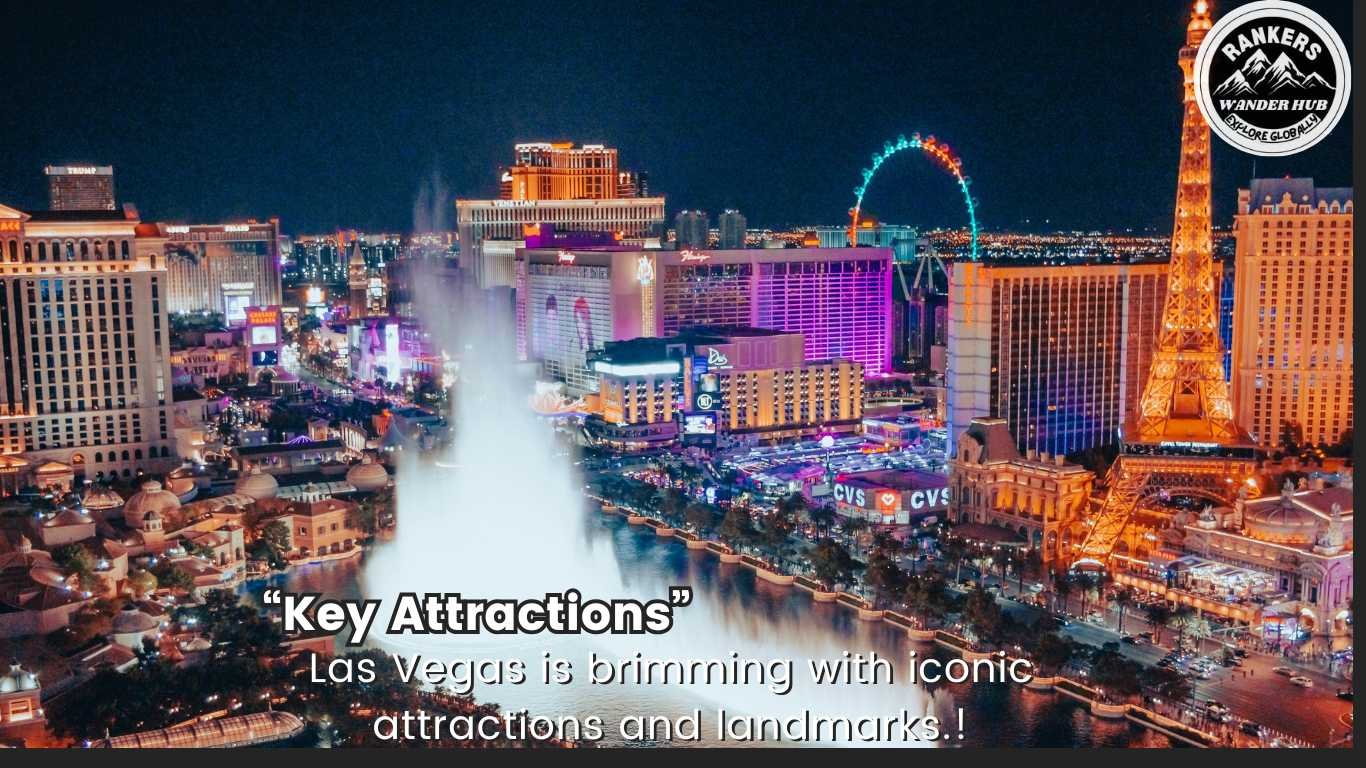  "Iconic landmarks along the Las Vegas Strip at night, featuring vibrant lights, the Eiffel Tower replica, and the Bellagio fountains."