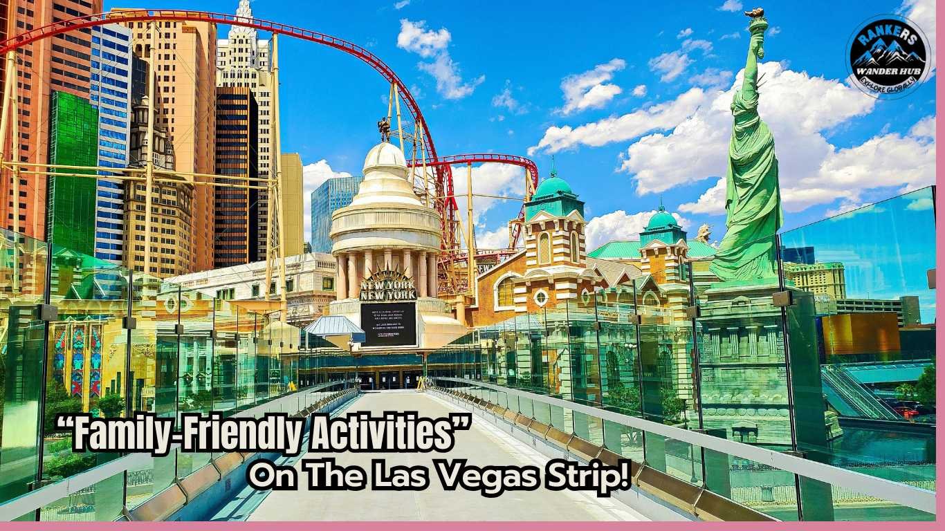 "New York-New York Hotel and Casino with a roller coaster and Statue of Liberty replica, offering family-friendly activities on the Las Vegas Strip."