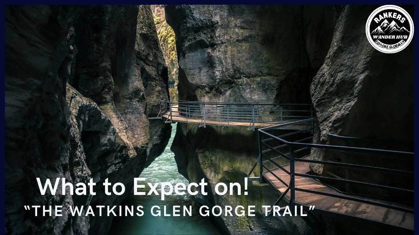  "A narrow walkway between rock walls along the Watkins Glen Gorge Trail."