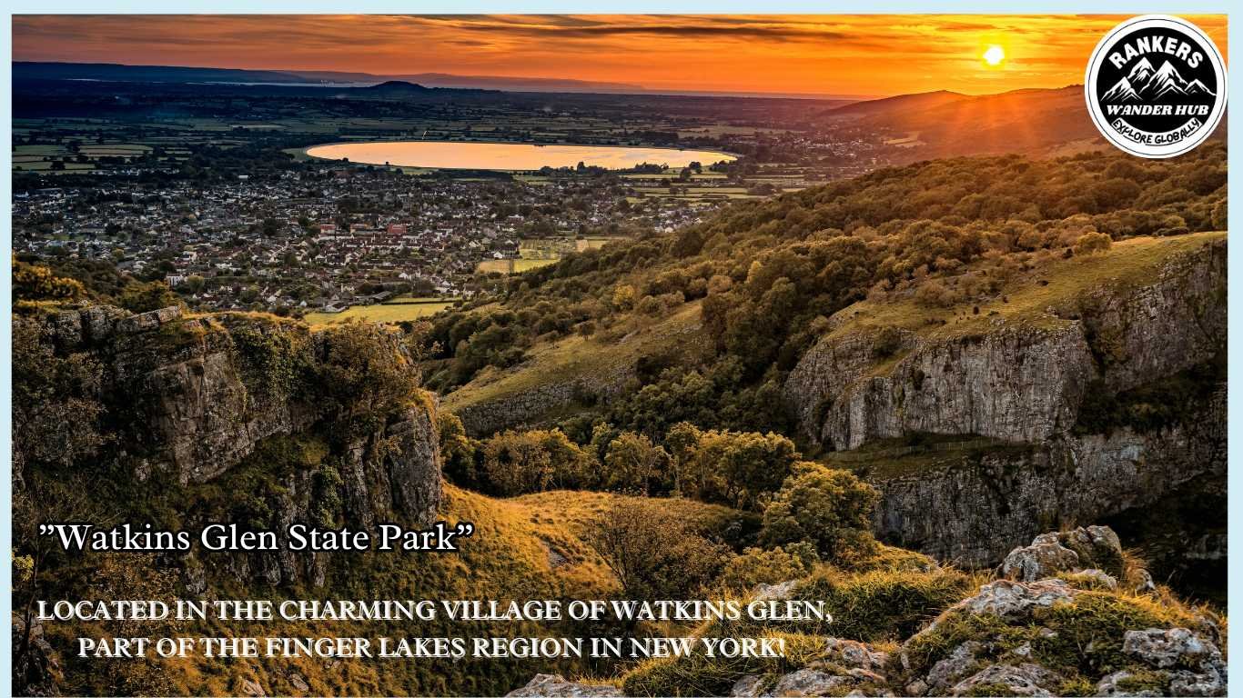 "Sunset view over the scenic village of Watkins Glen and surrounding landscapes."