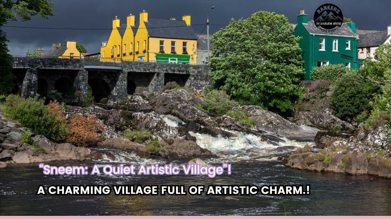 A quiet artistic village with colorful houses and a picturesque bridge in Sneem, Ireland.