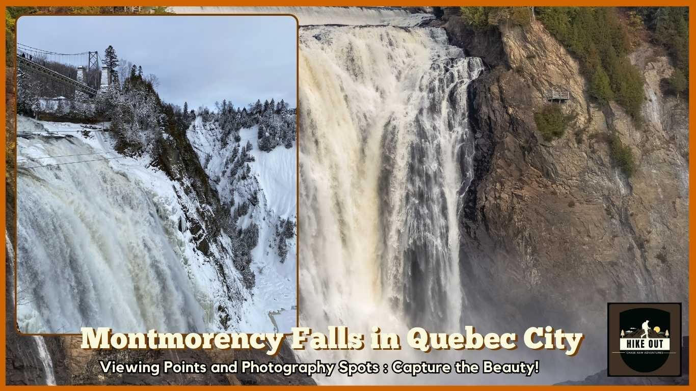 Stunning panoramic view of Montmorency Falls surrounded by winter snow, perfect for photography.