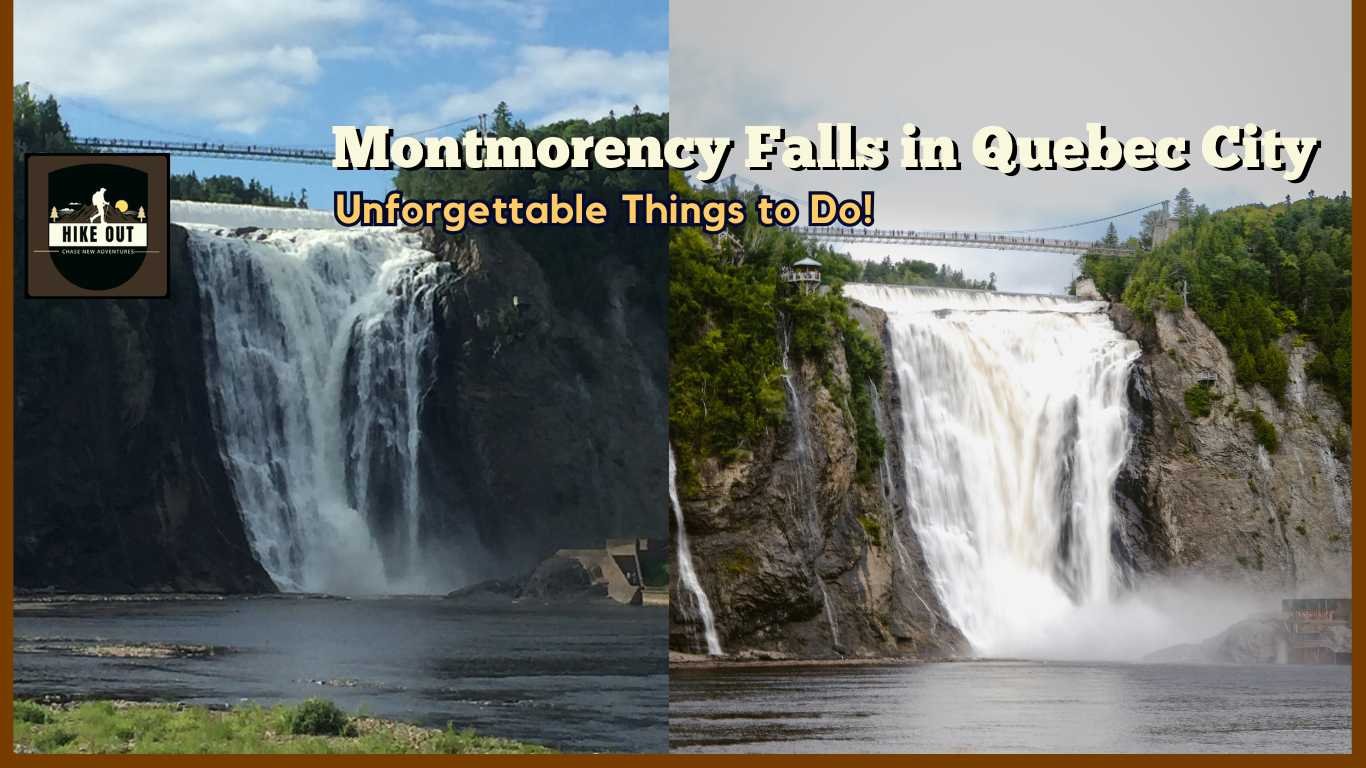 A view of Montmorency Falls, showcasing its majestic height and powerful water flow.