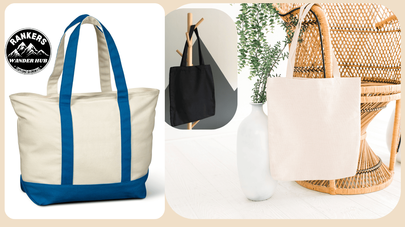 "Bellroy Tokyo Wonder Tote featured in Rankers Wander Hub’s collection, showcasing durable canvas designs in beige, black, and blue—perfect for work, travel, and daily use."